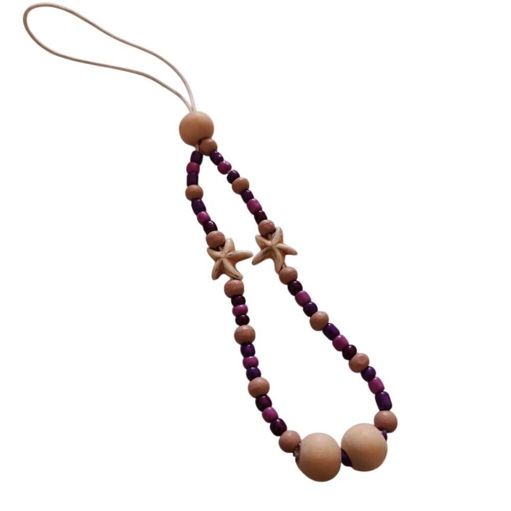 Handmade Beachy Purple Wooden Beaded Phone Strap